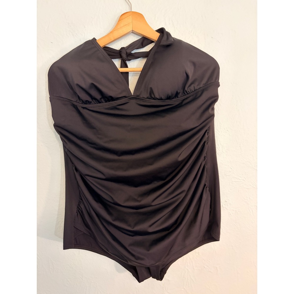 Speedo One Piece Swimsuit 22 Black Ruched Halter Neck Athletic Classic Cruise